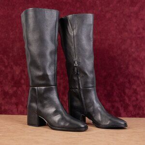 Nordstrom Women Hanna Black Leather Wide Calf Fashion Riding Knee Boots sz 7.5